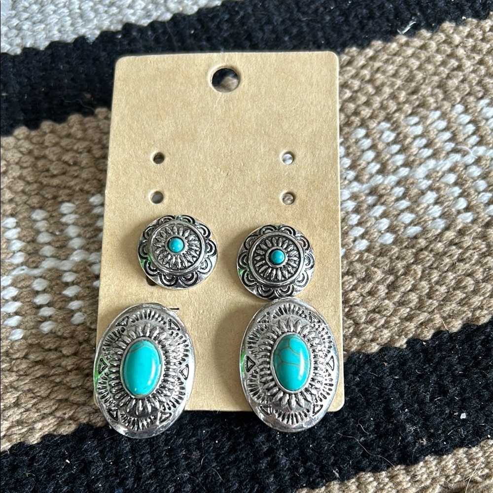 Silver and Turquoise Earrings Set